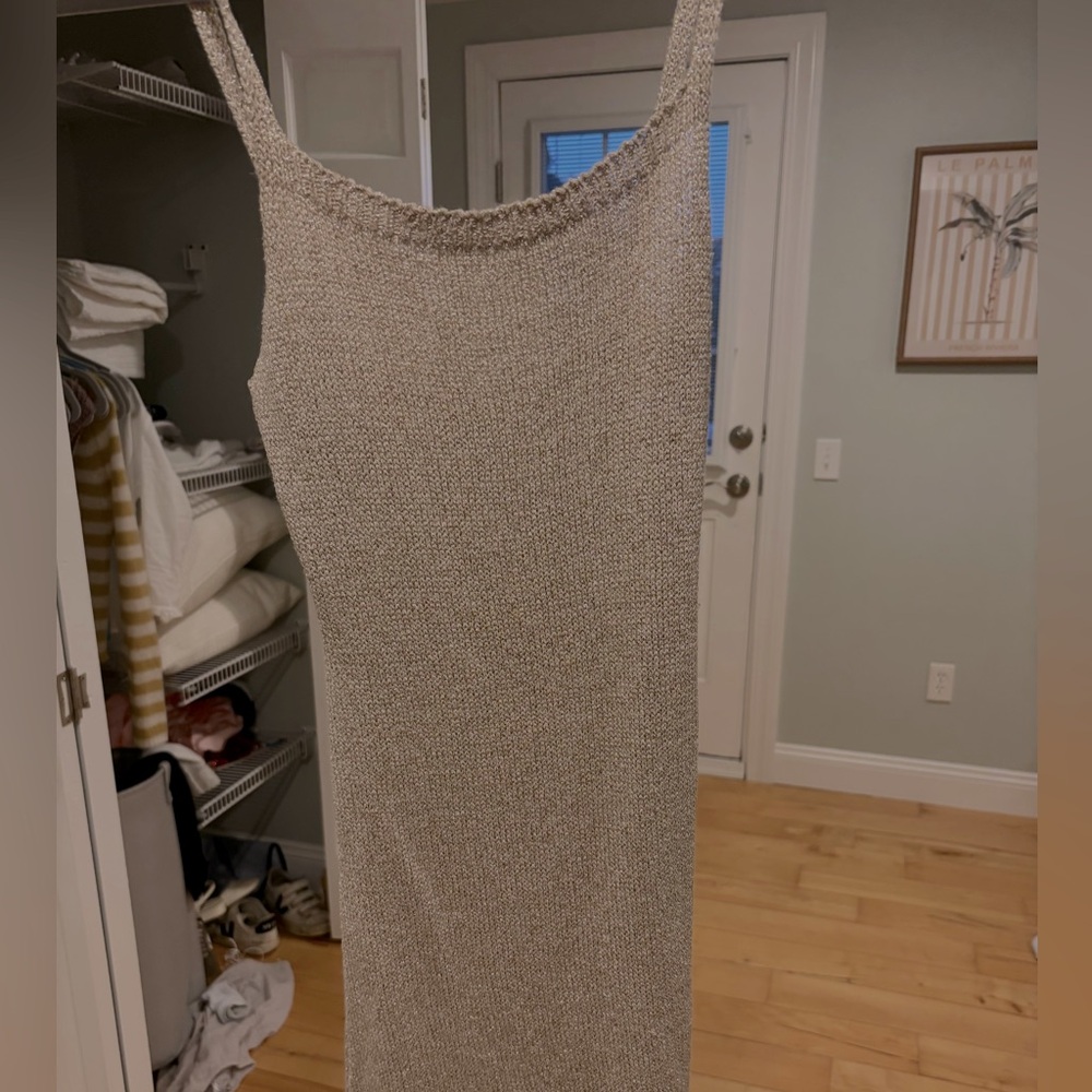 Subdued gold sparkle knit mini dress
